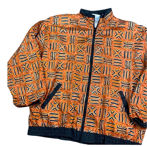 Vtg Avon Style Women’s Nylon Zip Jacket Small – Orange Tribal Print Windbreaker - Picture 3 of 13